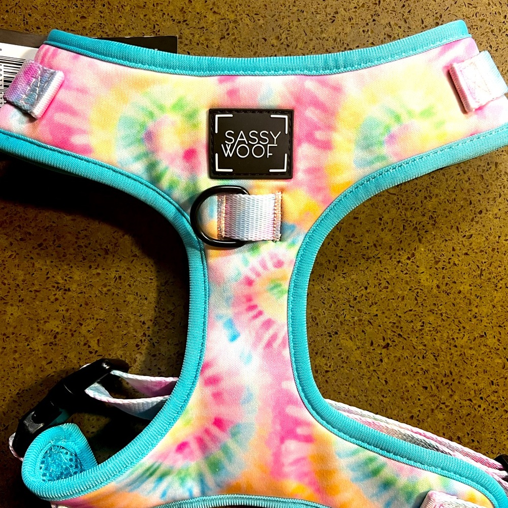 Vibrant tie dye dog harness